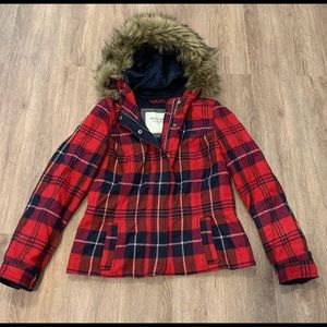 EUC Abercrombie & Fitch Plaid Jacket w/ Fur Hood